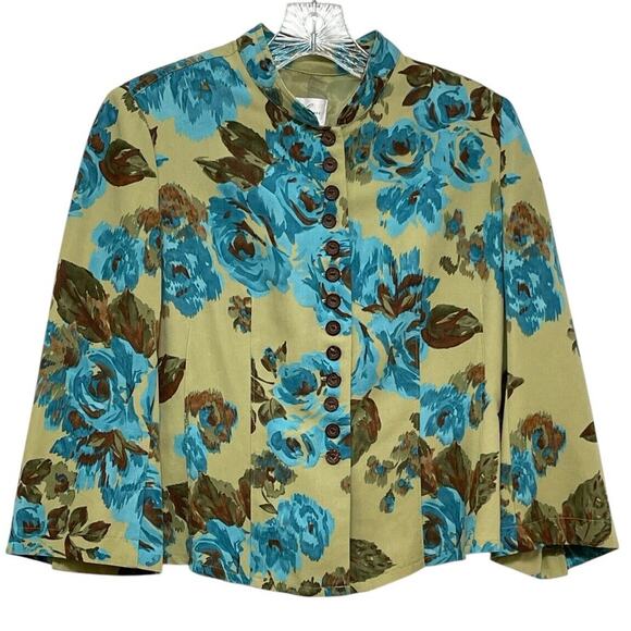 ☆ Emma James Women's 3/4 Sleeve Floral Blazer Jacket Size 6 Green Multicolor - Picture 1 of 8